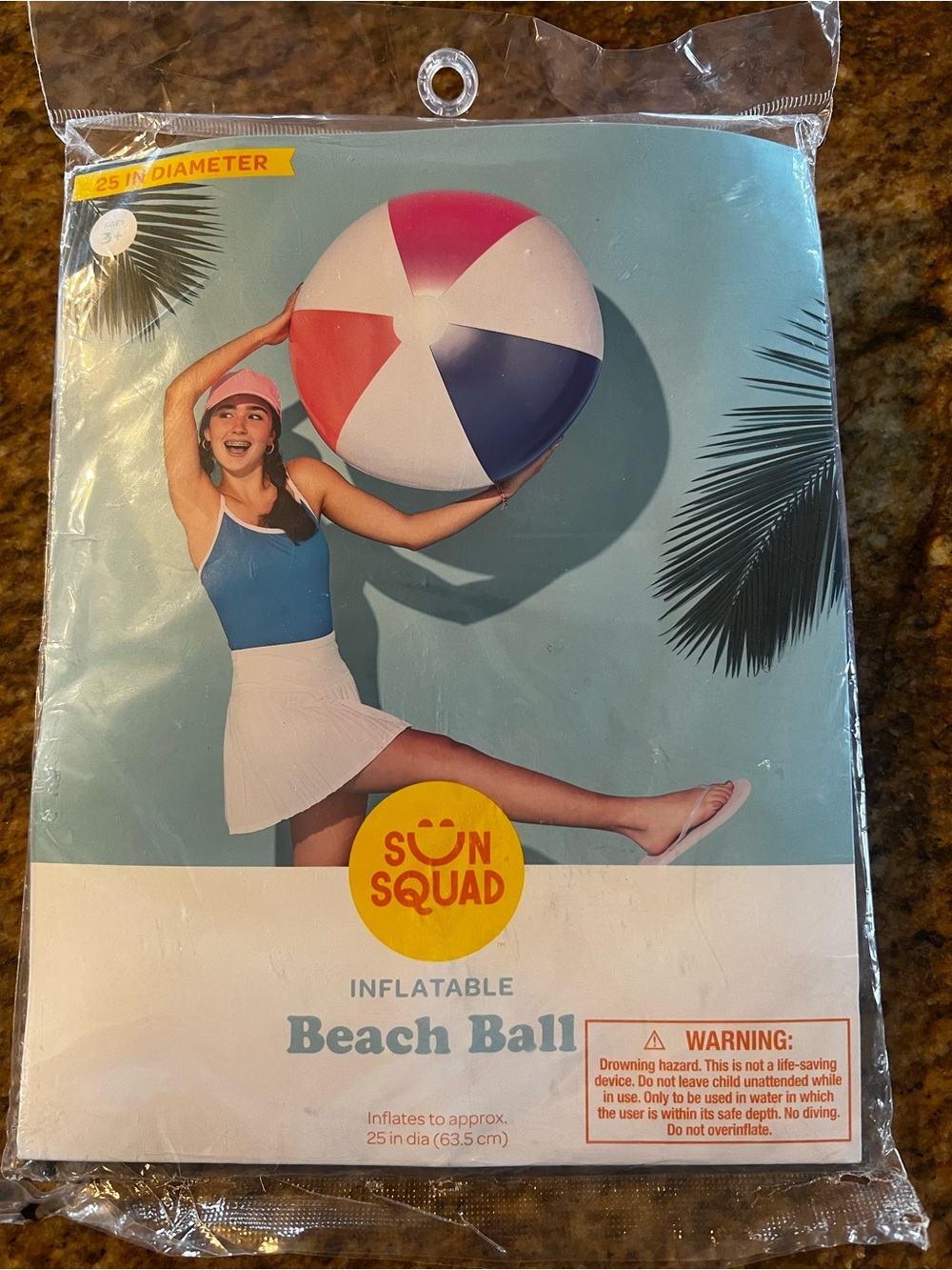 Sun Squad Inflatable Beach Ball in Pink, Red, Blue and White